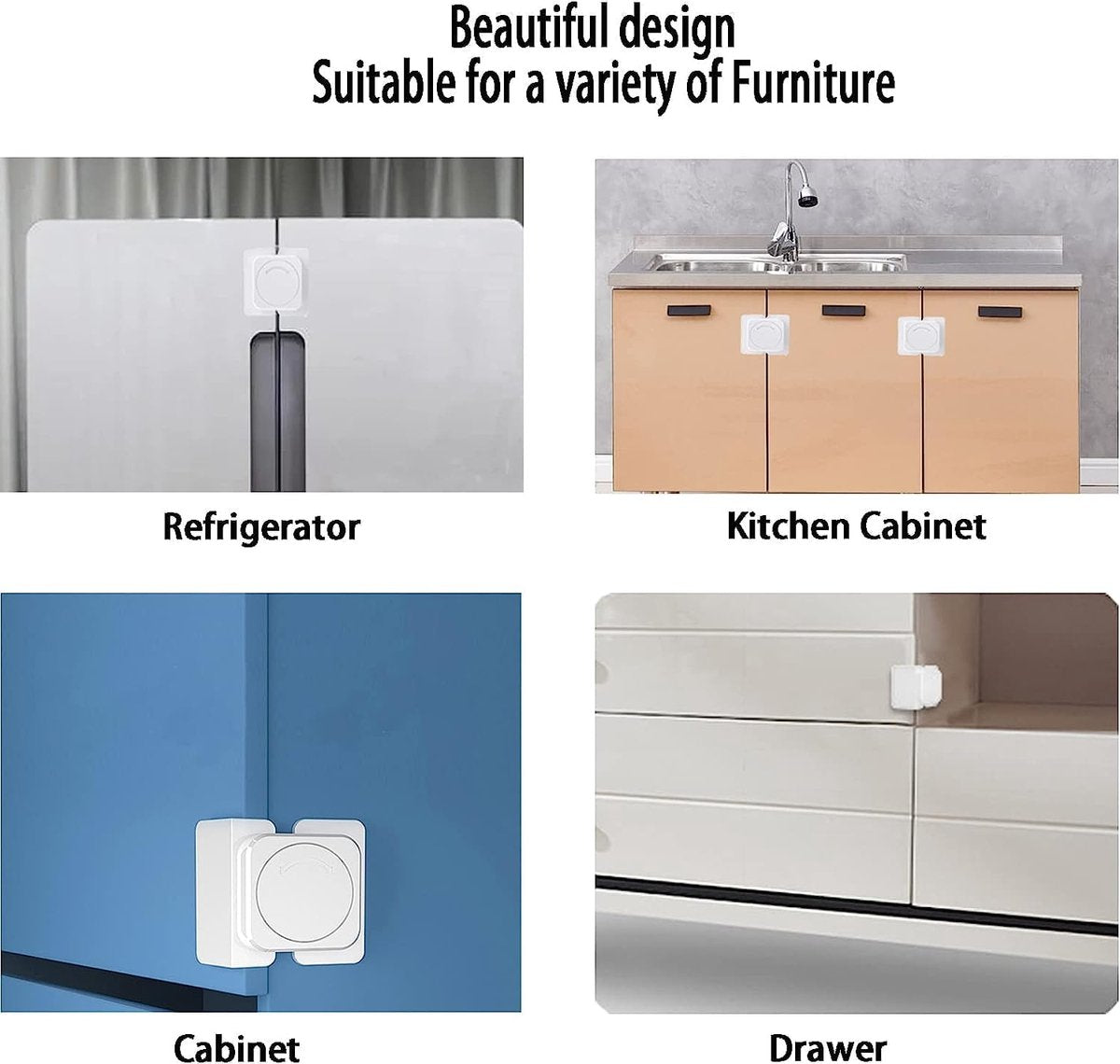 Child-safe cabinet locks - Child-safe locks for drawers and refrigerators - 3 easy-to-install units - 4 flush locks and 2 angled locks