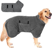 Thumbnail for Dog bathrobe - Pet bath towel - Bathrobes for pets - Dog drying coat Bath towel - Dog towel - super absorbent dog towel - with Velcro - adjustable - for large, medium, small dogs - chest circumference 100 cm - grey - L