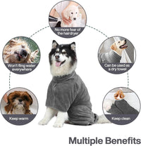 Thumbnail for Dog bathrobe - Pet bath towel - Bathrobes for pets - Dog drying coat Bath towel - Dog towel - super absorbent dog towel - with Velcro - adjustable - for large, medium, small dogs - chest circumference 100 cm - grey - L