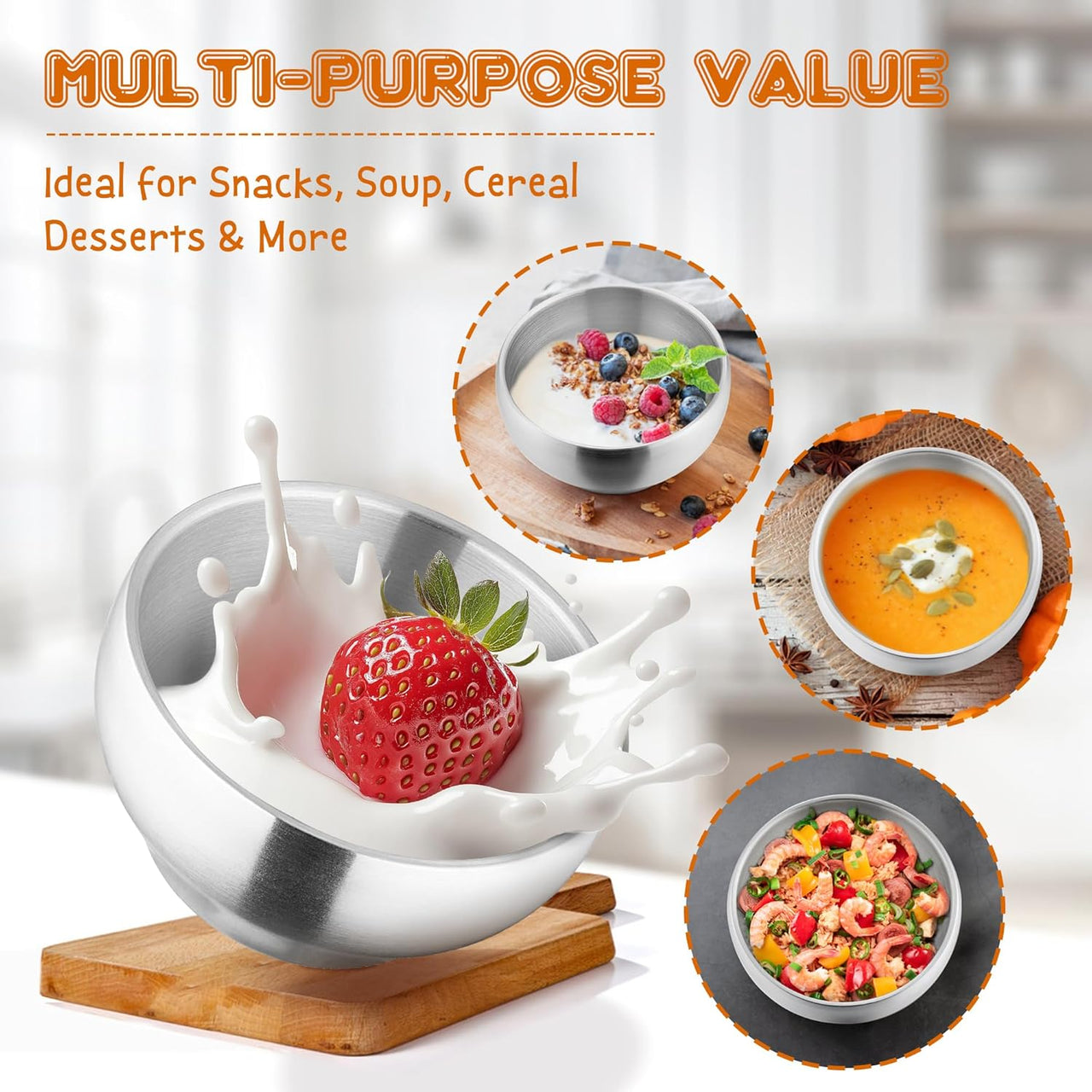 Stainless Steel Bowls for Kids-6 Pack, 12OZ Double Walled Baby Toddler Bowls for Baby Food/Cereal/Snack, 18/10 Non-Toxic Metal & Unbreakable, Dishwasher Safe