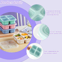 Thumbnail for Snack Boxes with Compartments for Kids and Adults 4-Compartment Bento Lunch Boxes 4-Pack