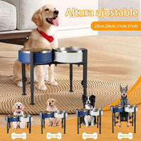 Thumbnail for Dog Food Bowl Holder - Metal Food Bowl Holder - Adjustable Dog Food Bowl Holder - Double Food Bowl Holder - Suitable for Large, Medium, and Small Dogs - Black (Dog Food Bowl Not Included)