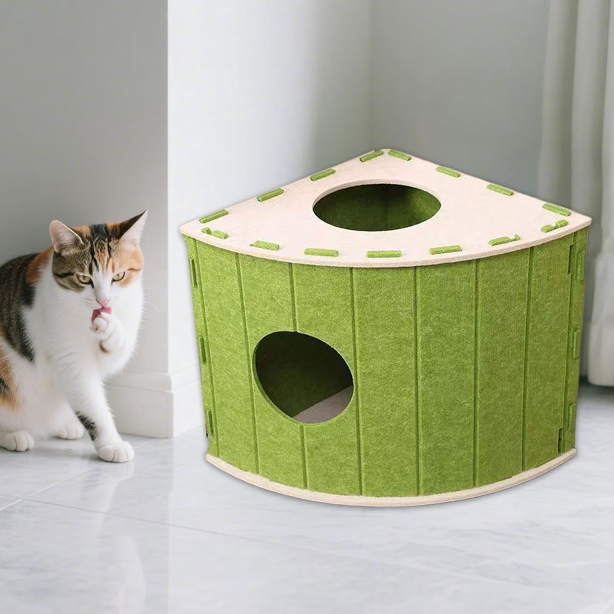 Cat House - Cat Basket - Cat Den - Felt-Shaped Cat Bed - Suitable for All Seasons - Warm | Scratch-Resistant - Pet Bed | Deep Sleeping Bed - Green