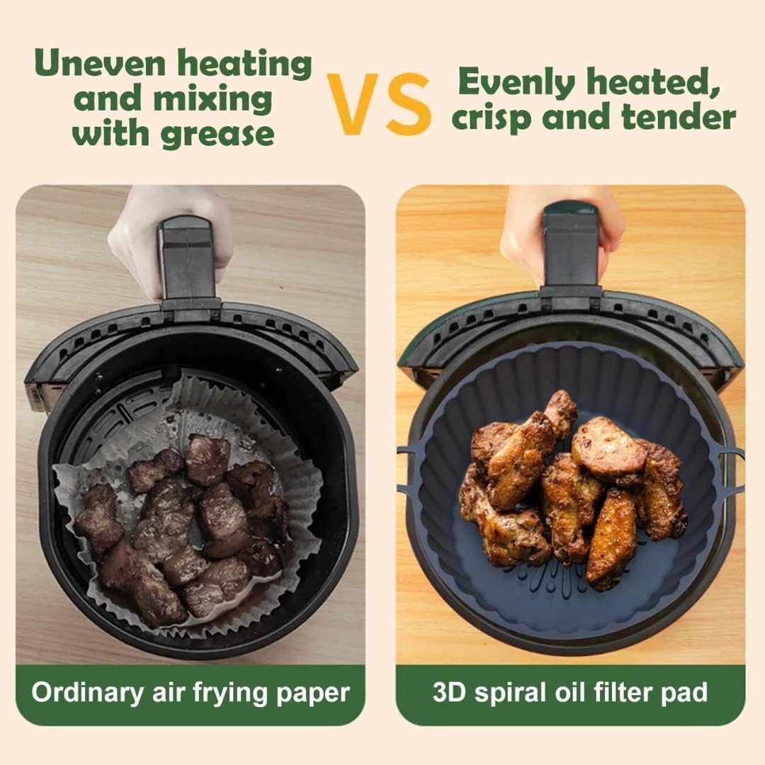 Silicone Air Fryer Liners - Non-Stick, Greaseproof, Waterproof - Food Grade Silicone Baking Pans - Microwave Safe - 7.8 Inch - Pack of 2