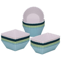 Thumbnail for Silicone Muffin Mold Set - 24 Pieces - Reusable Cupcake Molds - Round, Square & Rectangular - Blue & White
