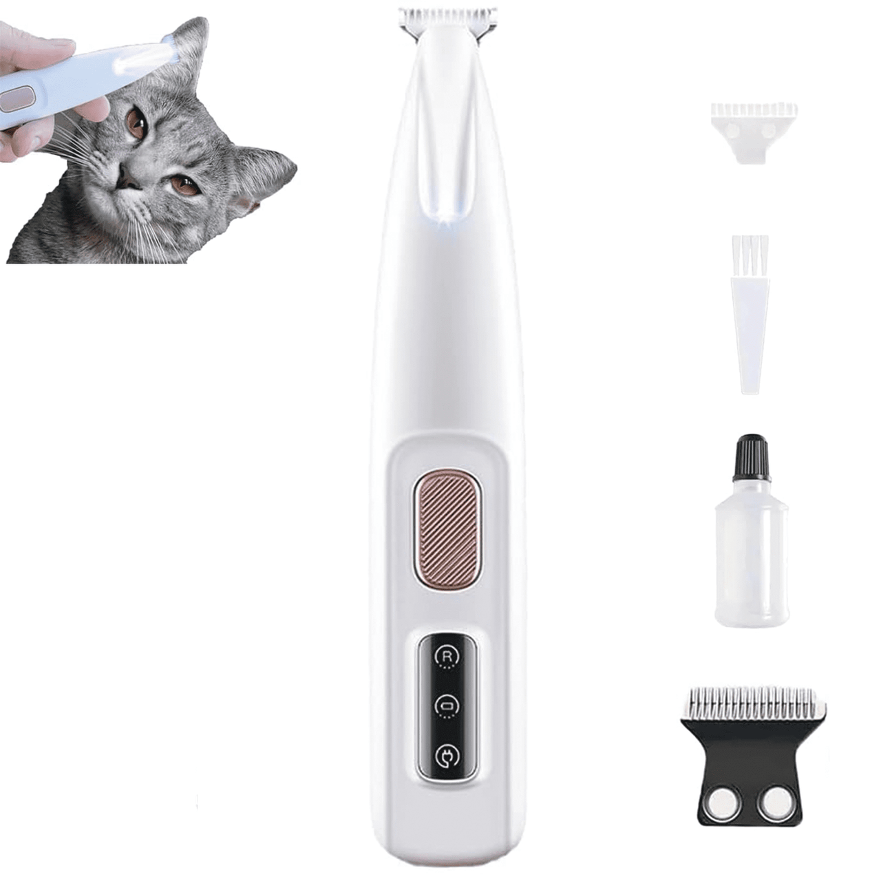 Belvedere Cat Grooming Trimmer - Rechargeable Low Noise Clipper with LED Light, Waterproof & Precision for Sensitive Areas 1set