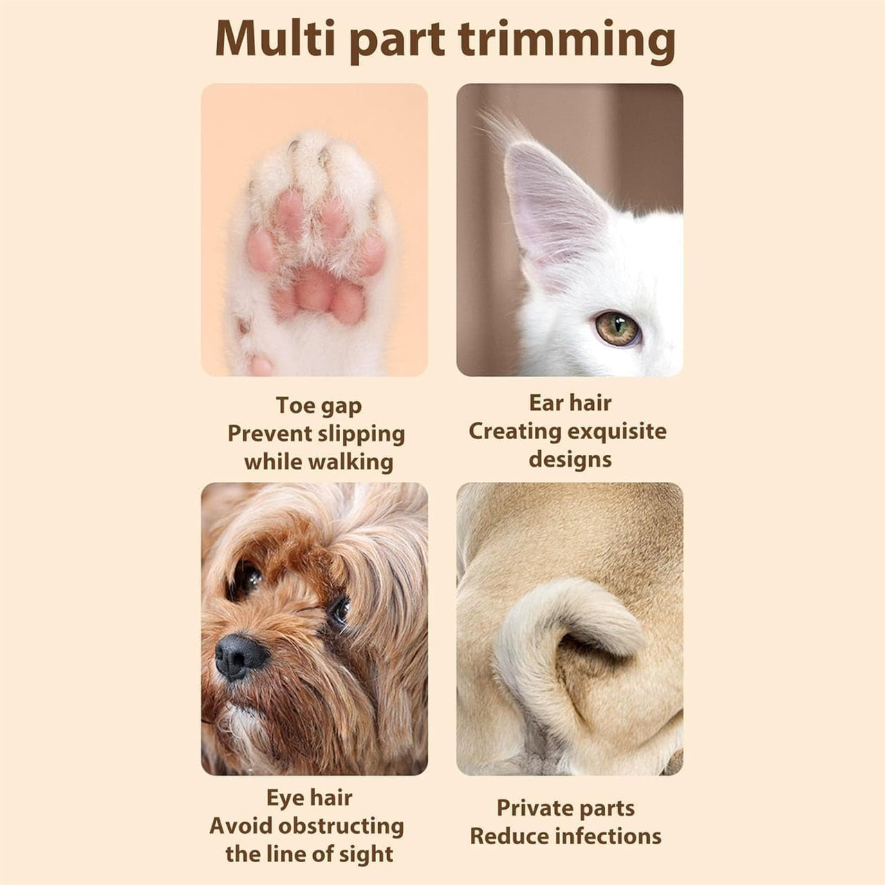 Belvedere Cat Grooming Trimmer - Rechargeable Low Noise Clipper with LED Light, Waterproof & Precision for Sensitive Areas 1set