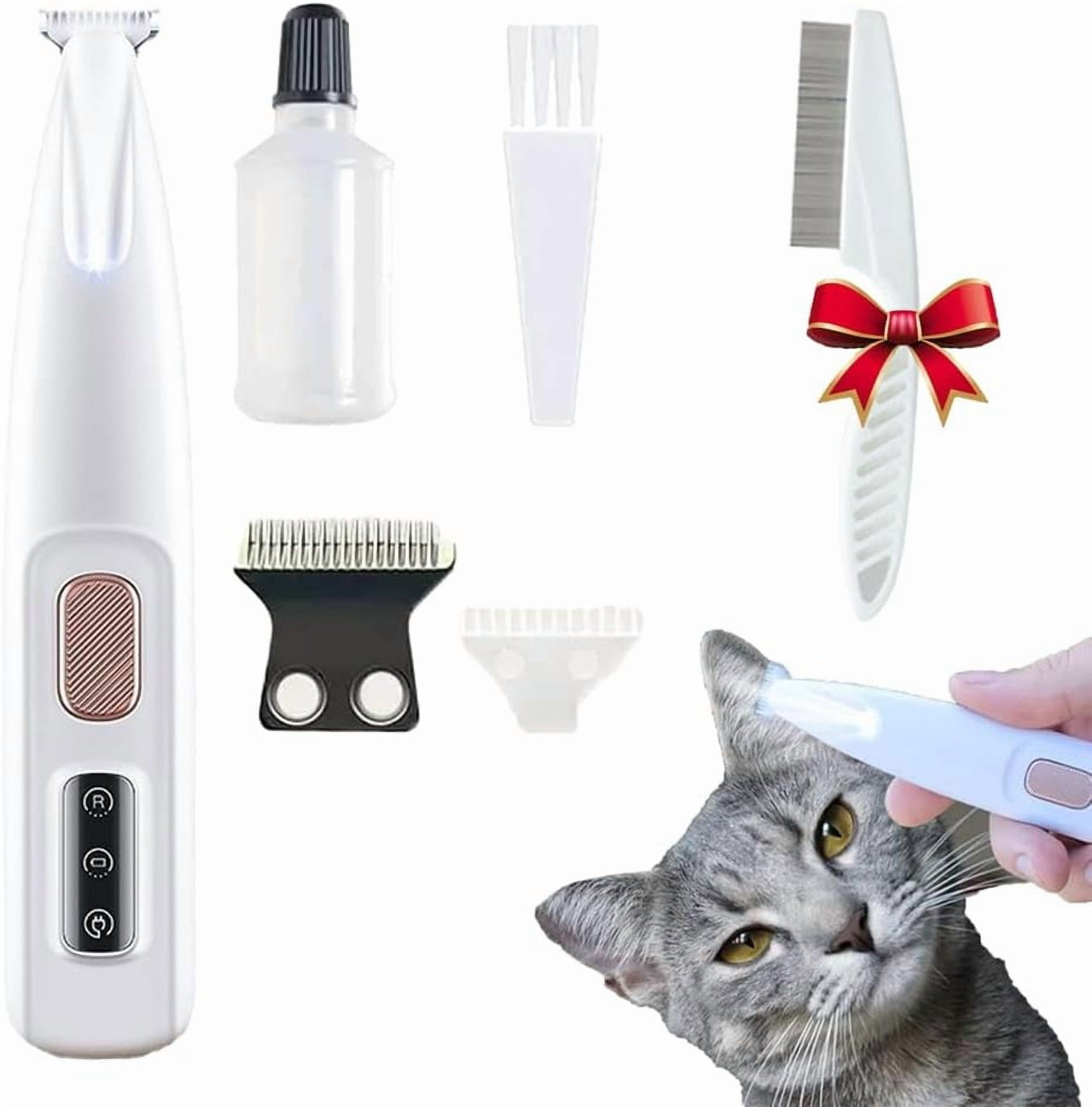 Belvedere Cat Grooming Trimmer - Rechargeable Low Noise Clipper with LED Light, Waterproof & Precision for Sensitive Areas 2set