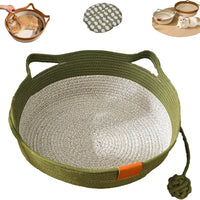 Thumbnail for Stimulicat Cat Bed Rope Cotton, Stimuli cat Basket Bed, Cotton Rope Woven Round Cat Beds Basket with Built-in Teasing Ball, Handwoven Foldable Scratchable for Small & Large pet Green