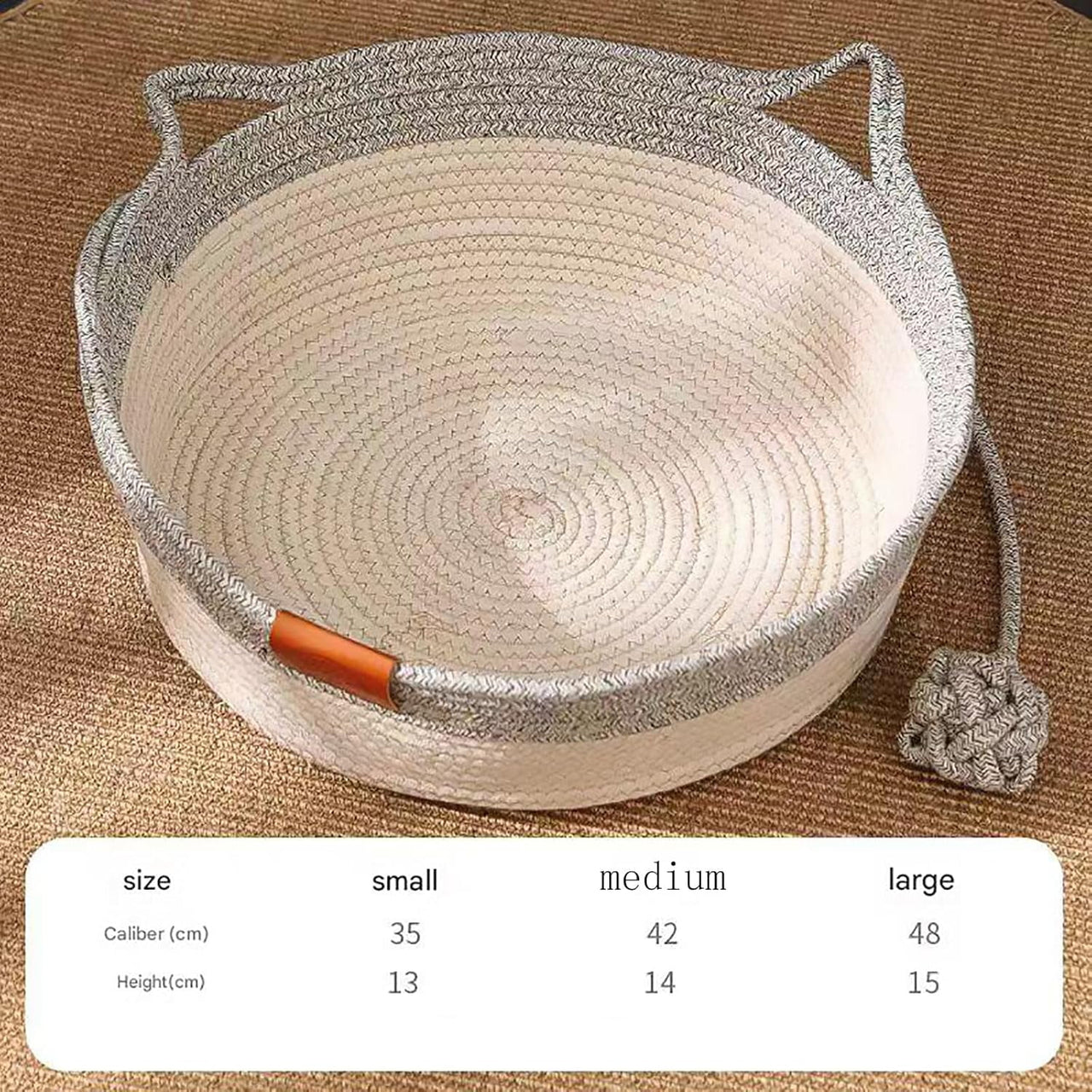 Stimulicat Cat Bed Rope Cotton, Stimuli cat Basket Bed, Cotton Rope Woven Round Cat Beds Basket with Built-in Teasing Ball, Handwoven Foldable Scratchable for Small & Large pet Green