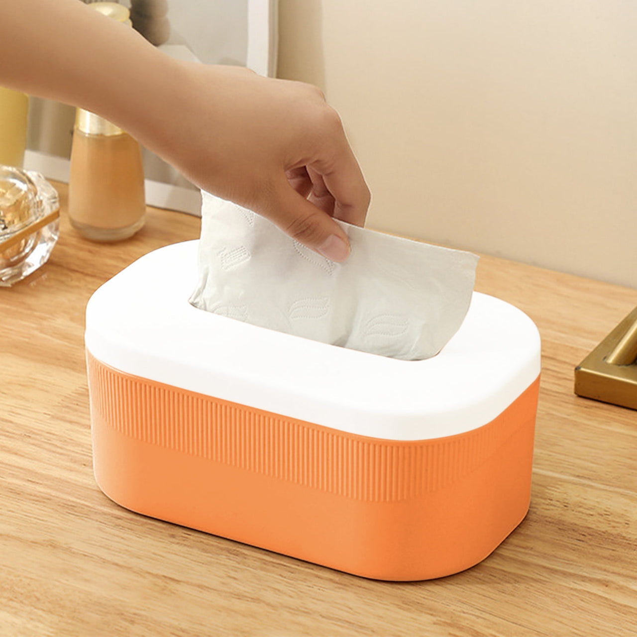 PALIFEUR Tissue Box Cover Rectangle, Extremely Austere Napkin Facial Tissue Holder, Convenience Kleenex Box Covers for Bathroom Toilet Bedroom Living Room Table Desk Office #1_Orange