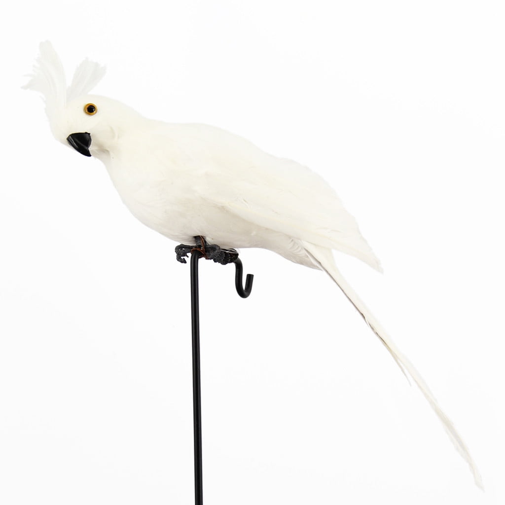 PALIFEUR Fake Parrot, 10 x 0.4 Inch Realistic Artificial Birds Model, Fade Birds for Garden Patio Yard Lawns Tropical Tree Wall, Decorative Birds White