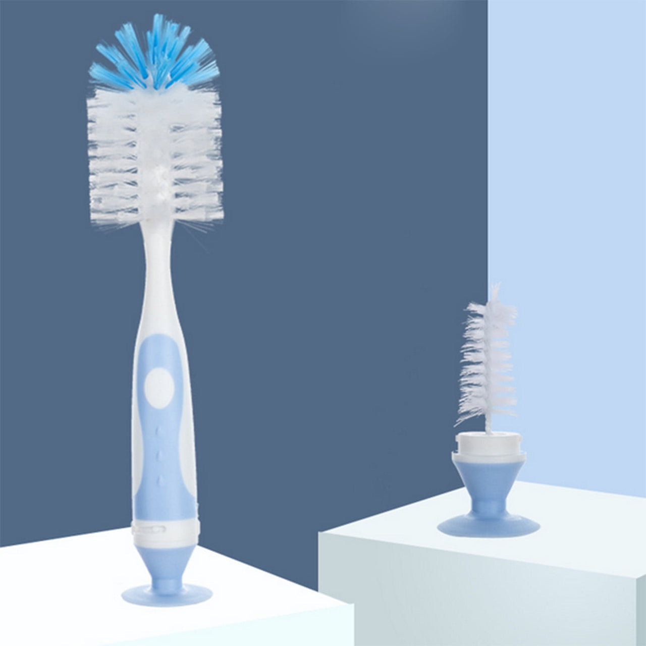 JWDX Brush, Cleaning Brush, Children Pacifier Brush Milk Bottle Water Cup Cleaning Brush Can Stand Milk Bottle Brush Function Two In One Cleaning Brush Blue