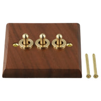 Thumbnail for Toggle Light Rocker Switch 1/2 Way Retro Walnut Wood Plate Brass Lever 1 Gang Smile Home 3 Gang