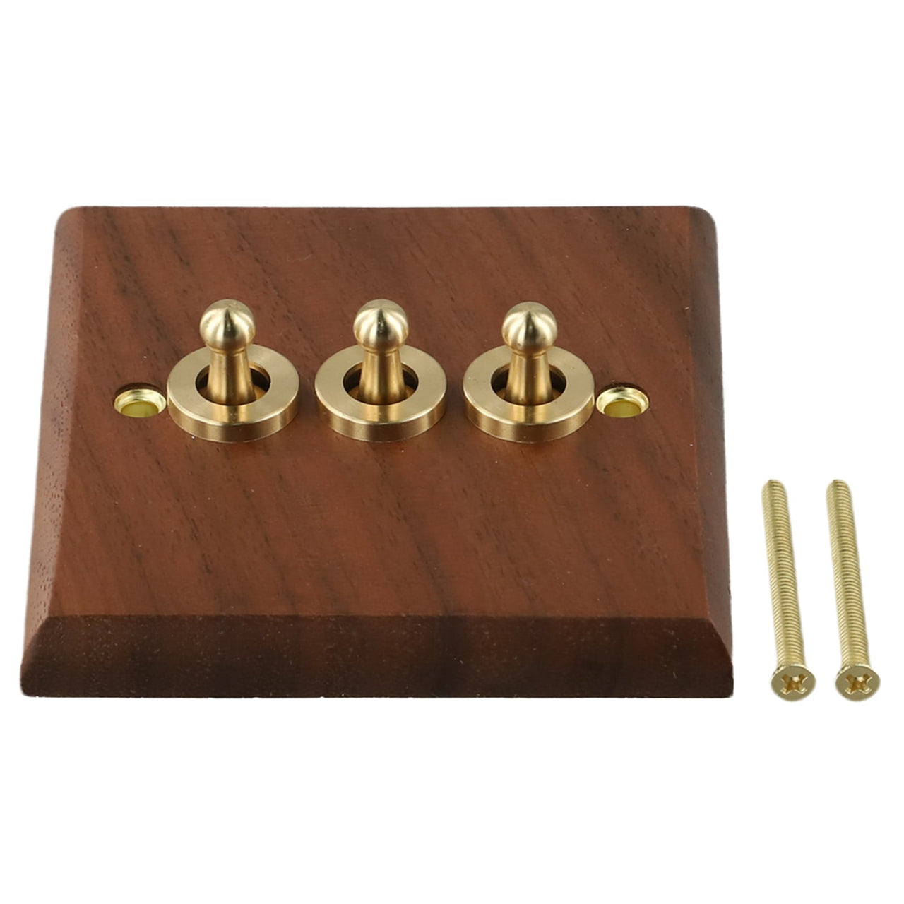 Toggle Light Rocker Switch 1/2 Way Retro Walnut Wood Plate Brass Lever 1 Gang Smile Home 3 Gang