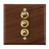 Thumbnail for Toggle Light Rocker Switch 1/2 Way Retro Walnut Wood Plate Brass Lever 1 Gang Smile Home 3 Gang