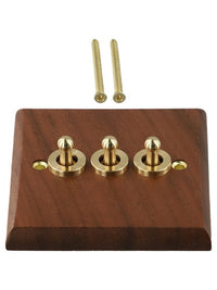 Thumbnail for Toggle Light Rocker Switch 1/2 Way Retro Walnut Wood Plate Brass Lever 1 Gang Smile Home 3 Gang