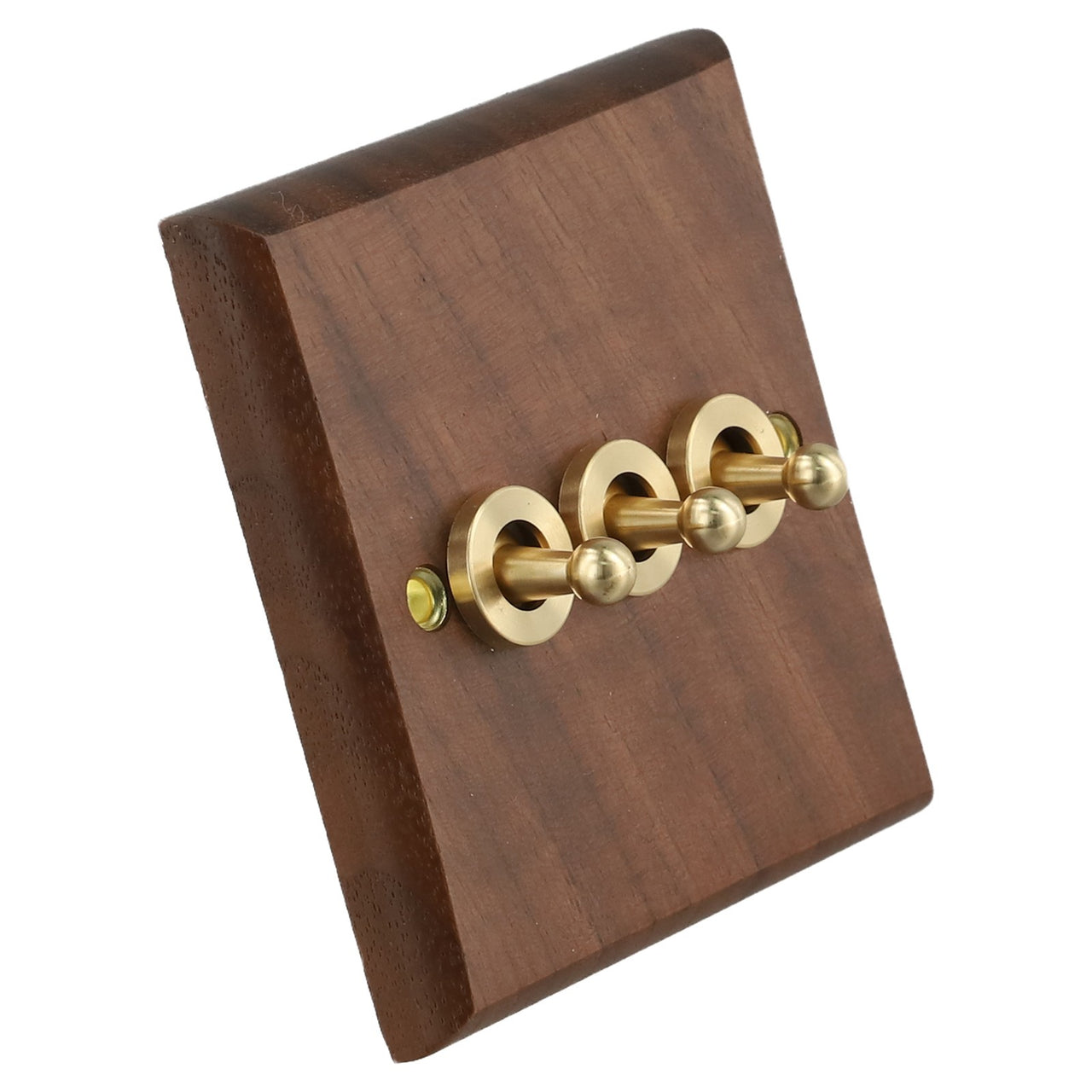 Toggle Light Rocker Switch 1/2 Way Retro Walnut Wood Plate Brass Lever 1 Gang Smile Home 3 Gang