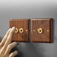 Thumbnail for Toggle Light Rocker Switch 1/2 Way Retro Walnut Wood Plate Brass Lever 1 Gang Smile Home 3 Gang