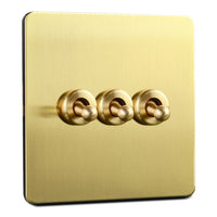 Thumbnail for Toggle Light Rocker Switch 1/2 Way Retro Brass Plate Lever 86 Type Toggle Switch 3 Gang Smile Home