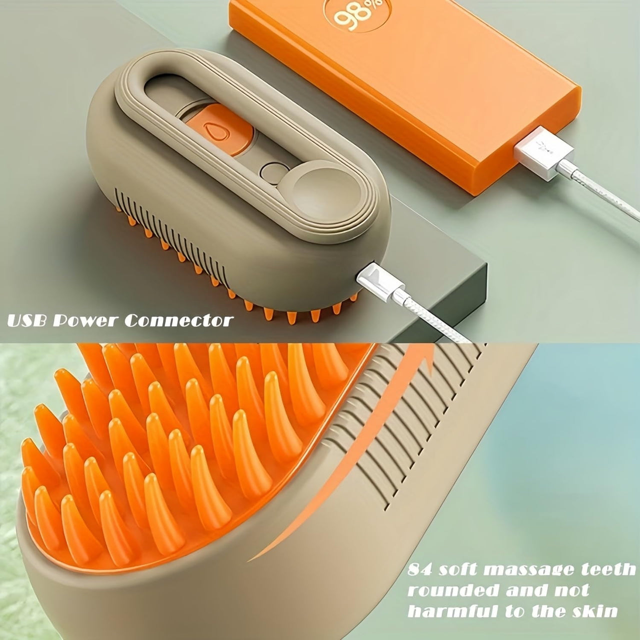 Pet Spray Massage Comb with Steam - 3-in-1 Steam Grooming Brush for Cats & Dogs, Pet Hair Removal, Massage & Cleaning Spray Comb, Ergonomic & Portable, Compact & Easy to Clean,for Bathing & Grooming White