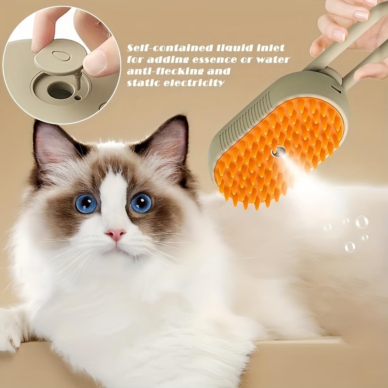 Pet Spray Massage Comb with Steam - 3-in-1 Steam Grooming Brush for Cats & Dogs, Pet Hair Removal, Massage & Cleaning Spray Comb, Ergonomic & Portable, Compact & Easy to Clean,for Bathing & Grooming White