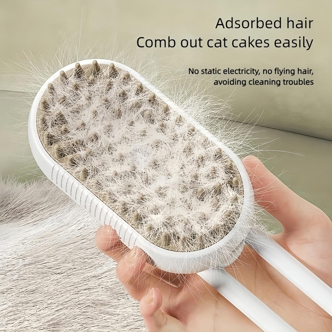 Pet Spray Massage Comb with Steam - 3-in-1 Steam Grooming Brush for Cats & Dogs, Pet Hair Removal, Massage & Cleaning Spray Comb, Ergonomic & Portable, Compact & Easy to Clean,for Bathing & Grooming White