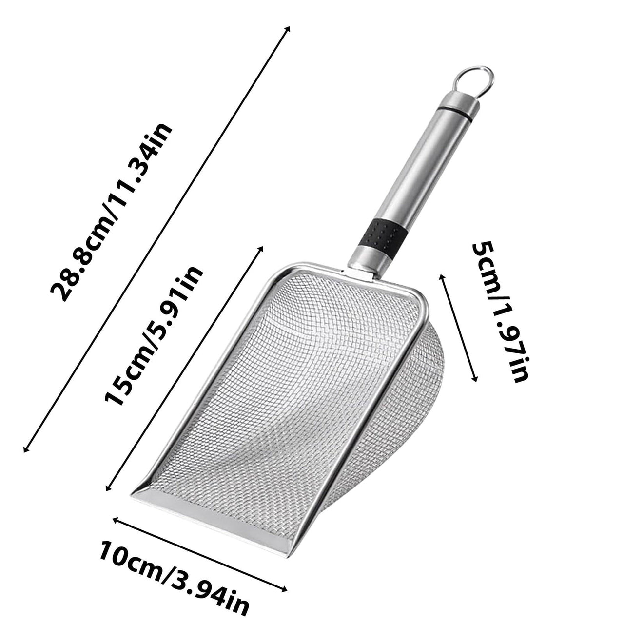 Stainless Steel Cat Litter Shovel - Mesh Shovel with Small Holes, Fine Mesh Sand Scoop for Litter Box Cleaning, Feces Screening Shovel, 10cm Deep for Easy Waste Separation, Comfortable Handle