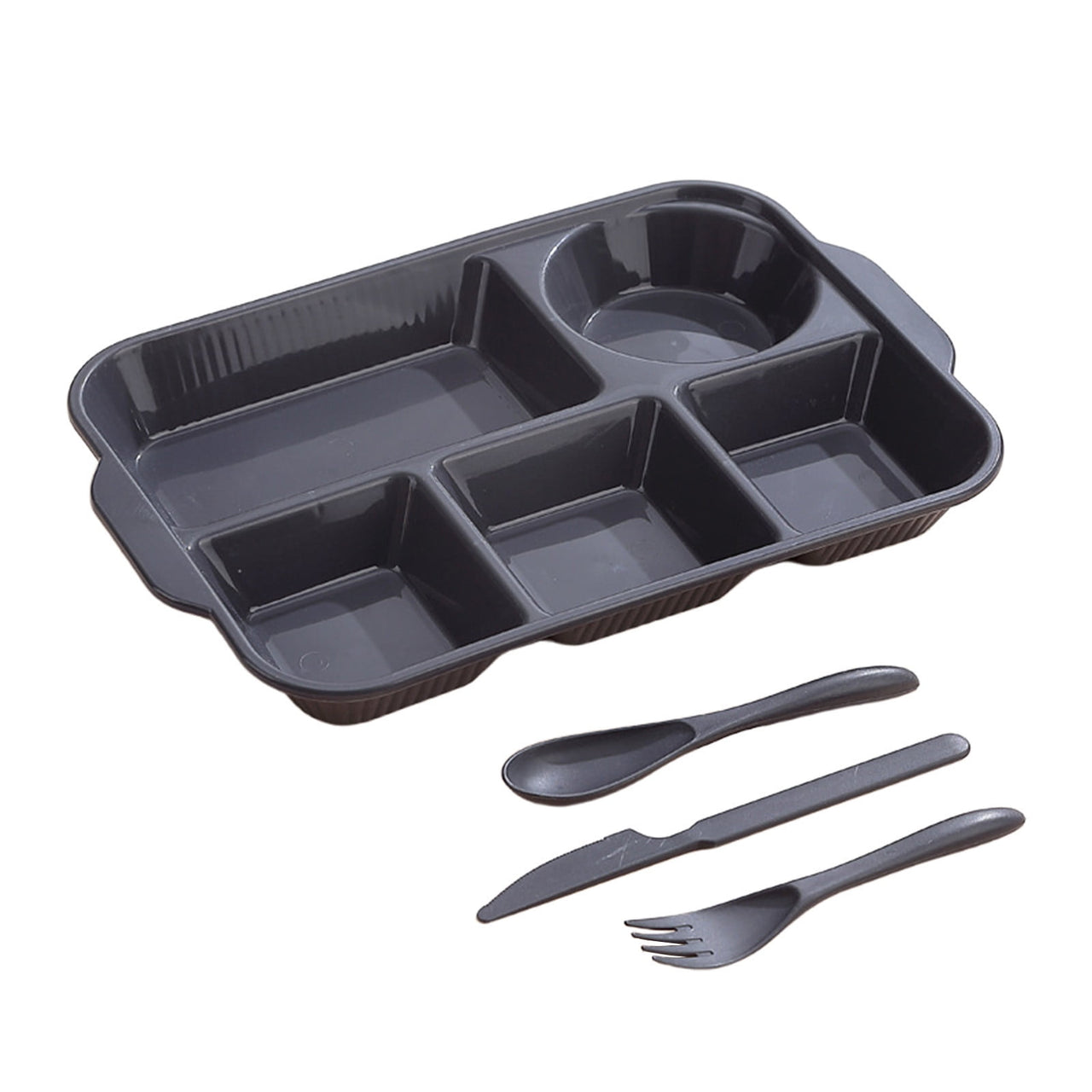 Unbreakable Divided Reusable Plastic Lunch Tray with 6 Compartments, Large Portion Control Plate for Adults, Microwave & Dishwasher Safe for Daily Meals Gray