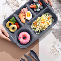 Thumbnail for Unbreakable Divided Reusable Plastic Lunch Tray with 6 Compartments, Large Portion Control Plate for Adults, Microwave & Dishwasher Safe for Daily Meals Gray
