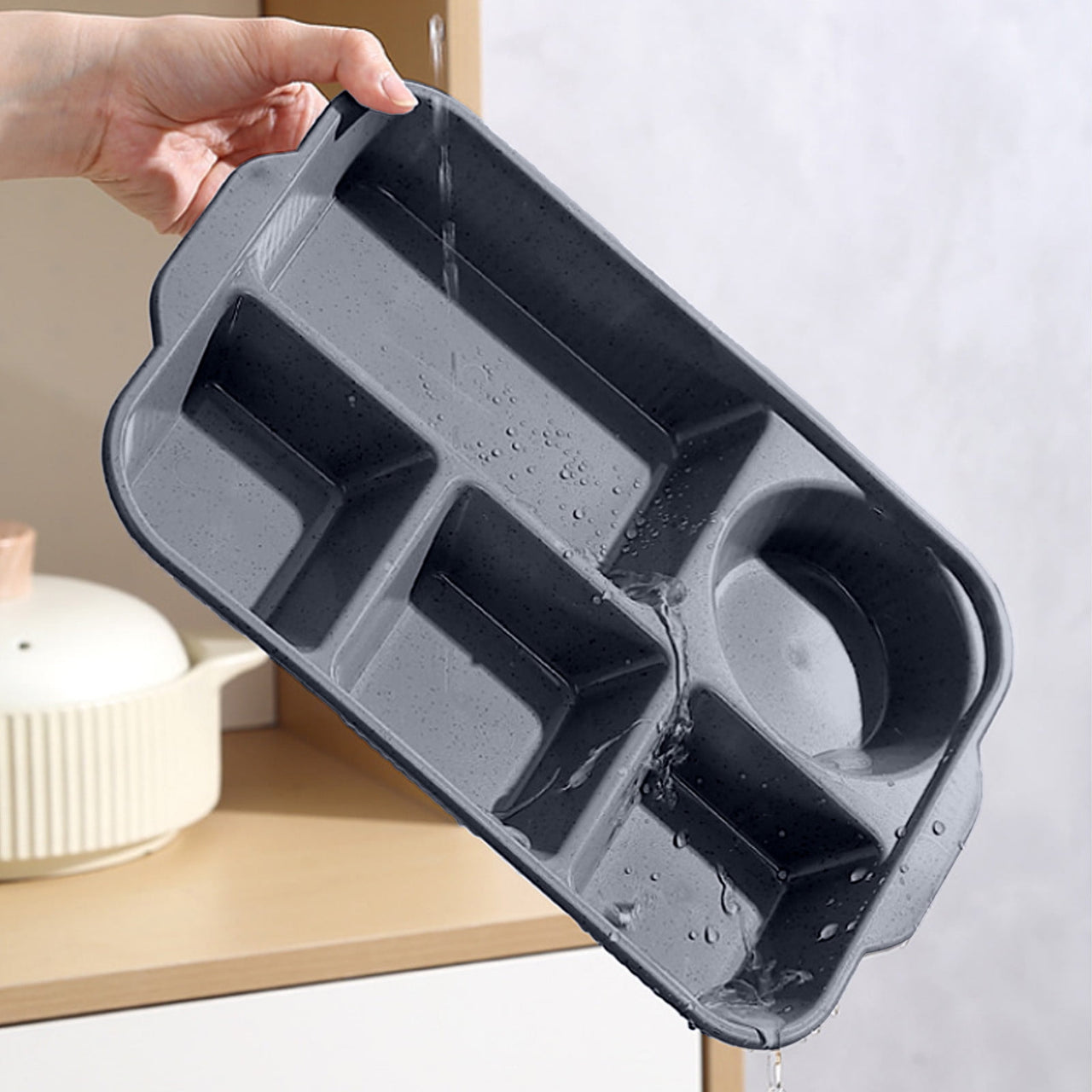 Unbreakable Divided Reusable Plastic Lunch Tray with 6 Compartments, Large Portion Control Plate for Adults, Microwave & Dishwasher Safe for Daily Meals Gray