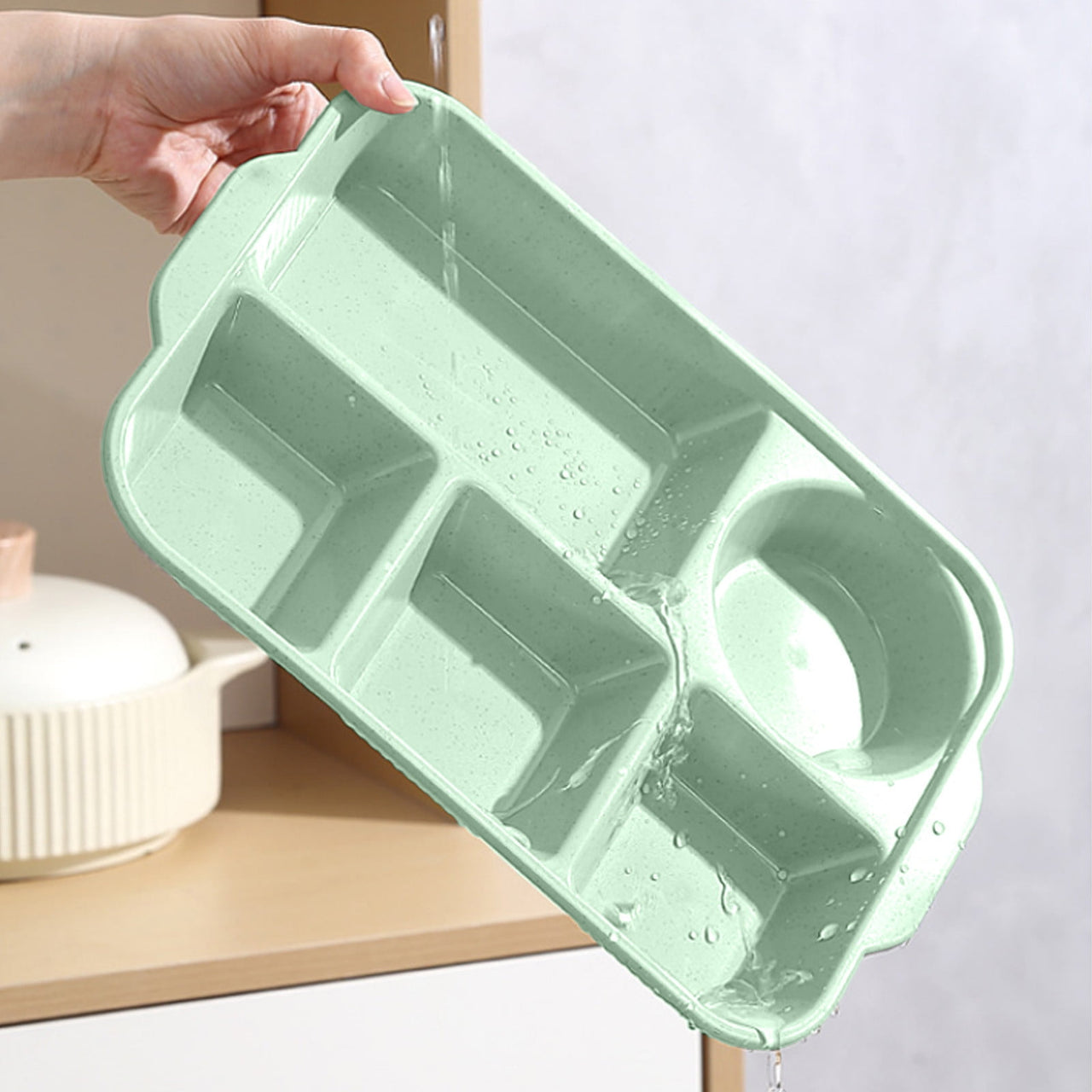 Unbreakable Divided Reusable Plastic Lunch Tray with 6 Compartments, Large Portion Control Plate for Adults, Microwave & Dishwasher Safe for Daily Meals Green