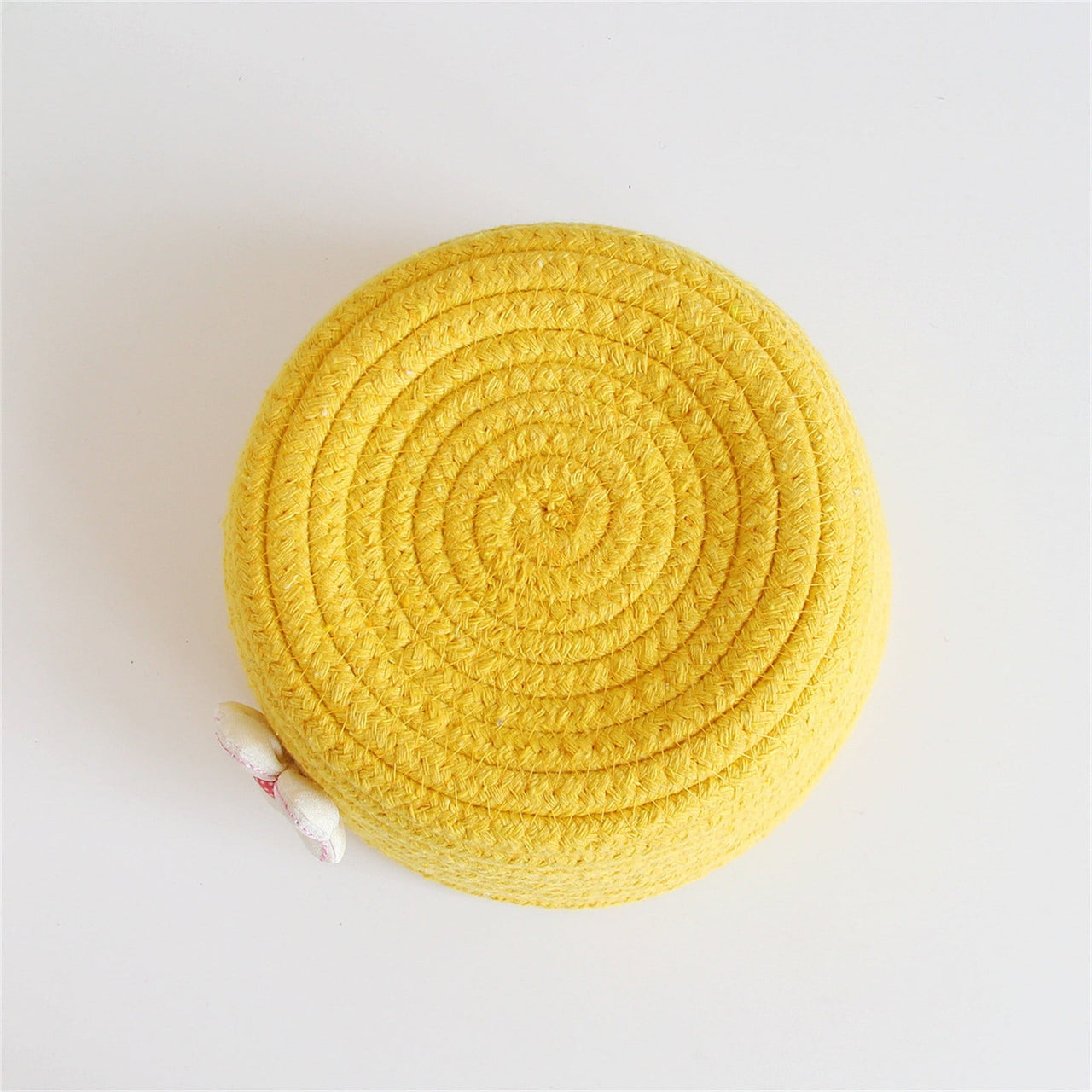 Small Woven Storage Baskets ,Cotton Rope Woven Rattan Baskets,Shelf Toy Basket,Closet Organizer Bins,Small Storage Baskets for OrganizingShallow Basket,Tiny Oval Shallow Baskets,6.3x3.15",White Yellow