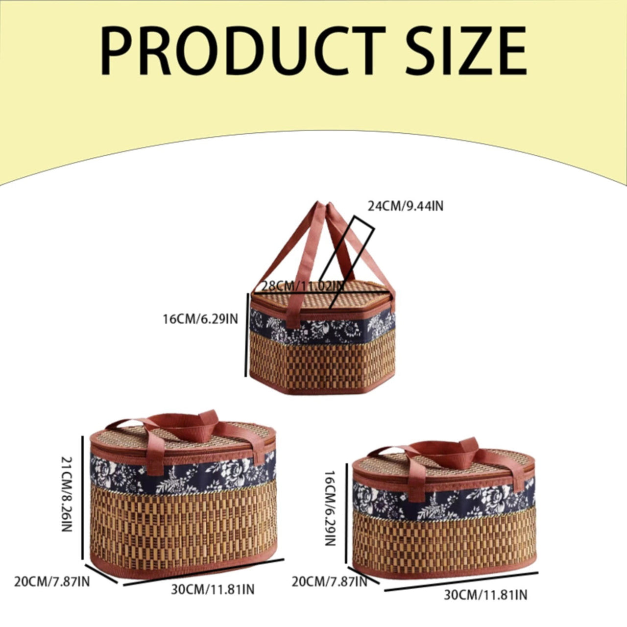 Wicker Basket with Lid,Wicker Picnic Basket with Double Handles,Woven Picnic Storage Rattan Wicker Egg Serving Gift Baskets Food Vintage Organizer Fruit Lid Hyacinth Medium Wicker Basket,Brown Khaki