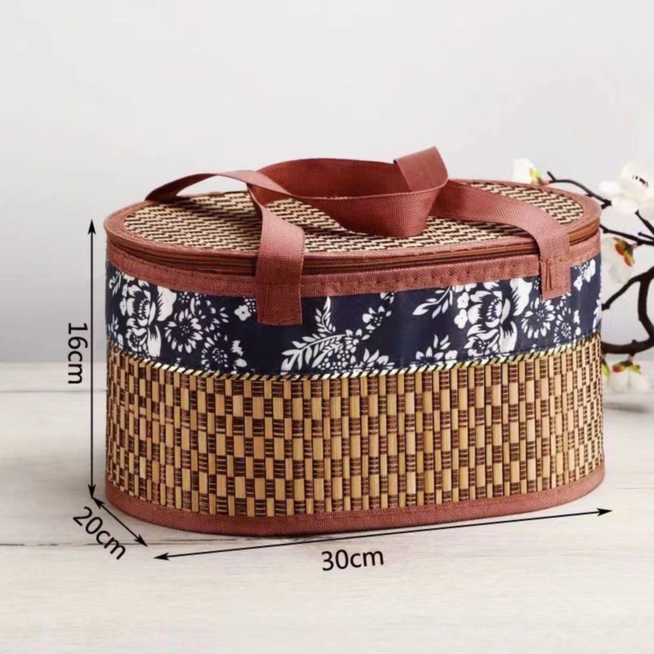 Wicker Basket with Lid,Wicker Picnic Basket with Double Handles,Woven Picnic Storage Rattan Wicker Egg Serving Gift Baskets Food Vintage Organizer Fruit Lid Hyacinth Medium Wicker Basket,Brown Khaki