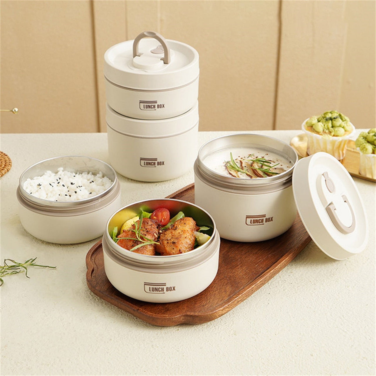 Thermo Food Jar for Hot Food Adults Soup Thermo Lunch Containers Wide Mouth Vacuum Insulated Stainless Steel Leakproof Bento Box– Leak-Proof Single Compartment,BPA-Free(Brown,4.5x4.5x2.6") Brown