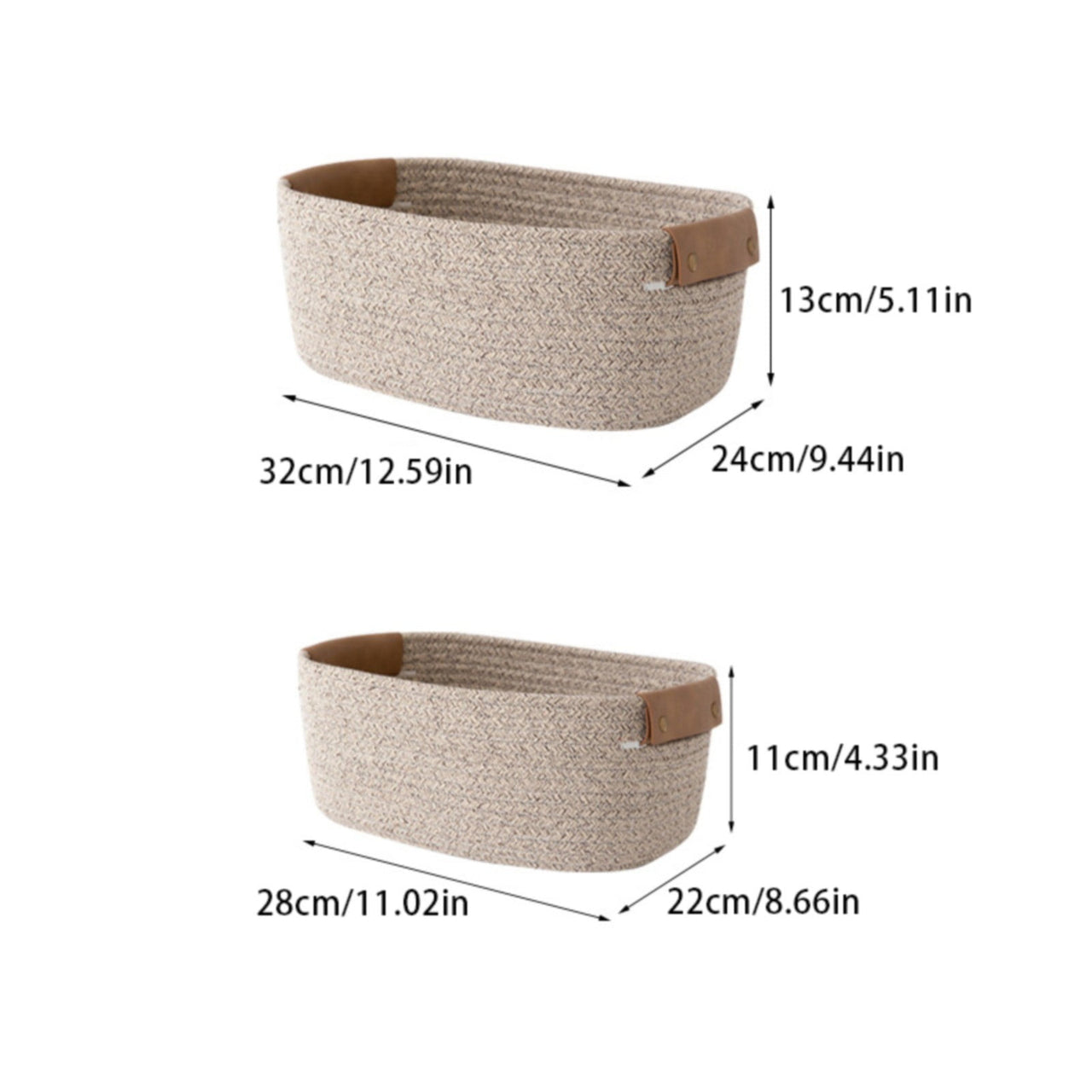 Cotton Woven Basket with PU Leather Handle, Clothes Toys Candy Gifts Cotton Rope Organizer, Living Room Basket Bathroom Shower Storage Laundry Basket, Dog Cat Bed, Fall Basket, 11.02x8.66x4.33 11.02" x 8.66" x 4.33" Coffee