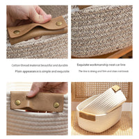 Thumbnail for Cotton Woven Basket with PU Leather Handle, Clothes Toys Candy Gifts Cotton Rope Organizer, Living Room Basket Bathroom Shower Storage Laundry Basket, Dog Cat Bed, Fall Basket, 11.02x8.66x4.33 11.02