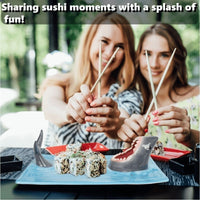Thumbnail for Creative Shark Sushi Plate,Blue Ceramic Shark Plate,Shark Shaped Serving Platter,Food Serving Tray with Dipping Sauce Bowl,Gifts for Shark Party Lovers,Microwave/Oven/Dishwasher Safe Sushi Dishes B