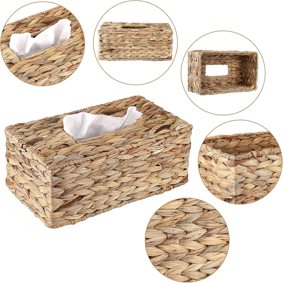 Tutuviw Tissue Box Cover Rectangle,Tissue Box Holder for Bathroom,Water Hyacinth Tissue Box Holder,Rattan Tissue Box Cover Facial Tissue Holder for Table,10" x 6" x 4.5 11"