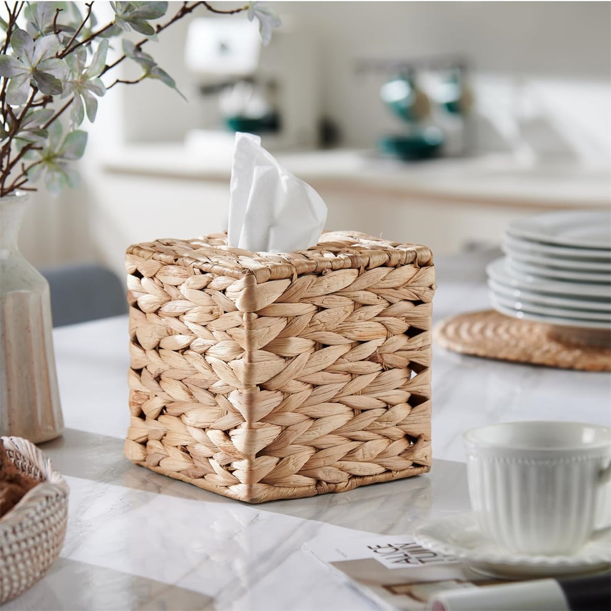 Tutuviw Tissue Box Cover Rectangle,Tissue Box Holder for Bathroom,Water Hyacinth Tissue Box Holder,Rattan Tissue Box Cover Facial Tissue Holder for Table,10" x 6" x 4.5 11"