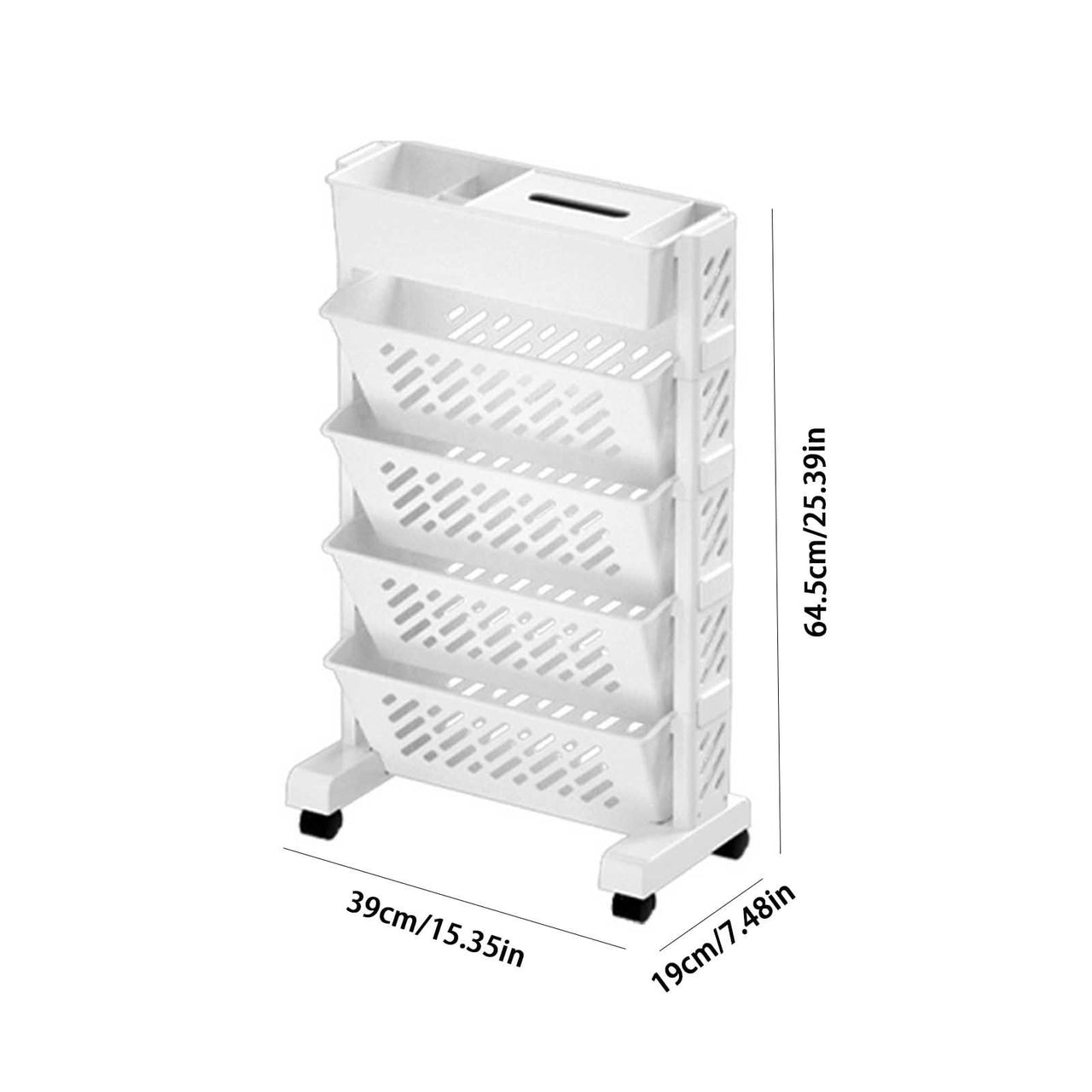 Mobile Bookshelf, Plastic Rolling Organization Shelf, Practical Rotatable for Home, Movable Bookcase with Wheels, Floor Shelf, Book Stand Trolley, Plastic Mobile Bookshelf Organizer White