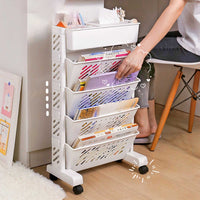 Thumbnail for Mobile Bookshelf, Plastic Rolling Organization Shelf, Practical Rotatable for Home, Movable Bookcase with Wheels, Floor Shelf, Book Stand Trolley, Plastic Mobile Bookshelf Organizer White