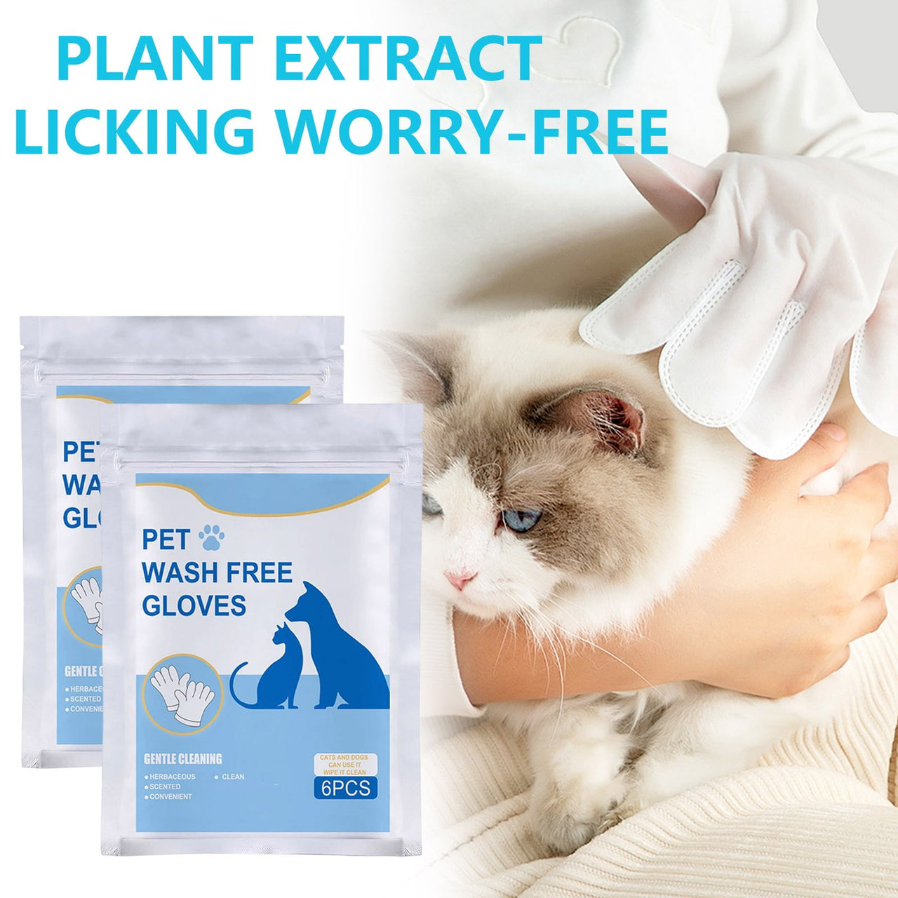 Pet Cleaning Glove Wipes for Dogs and Cats 12 Pcs, Dog Wipes, Cat Wipes, Pet Wipes Disposable Cleaning Massage Gloves, Pet Grooming Pet Washing, Easy Bath White
