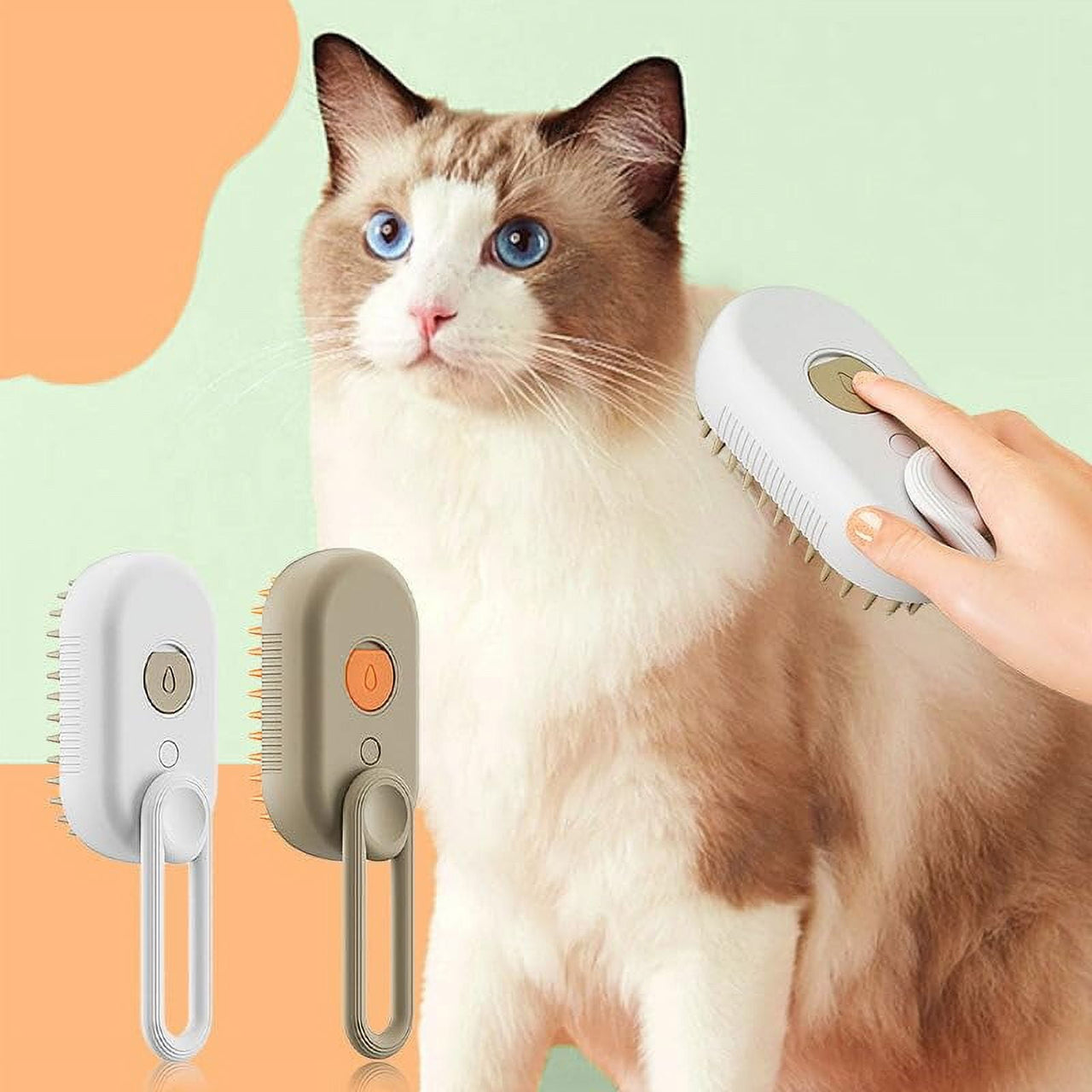 Cat Steam Brush, 3 in 1 Self Cleaning Cat Steamy Pet Brush Steamer Brush for Massage for Removing Tangled and Loosse Hair (2PCS Light Green) Light Green/White