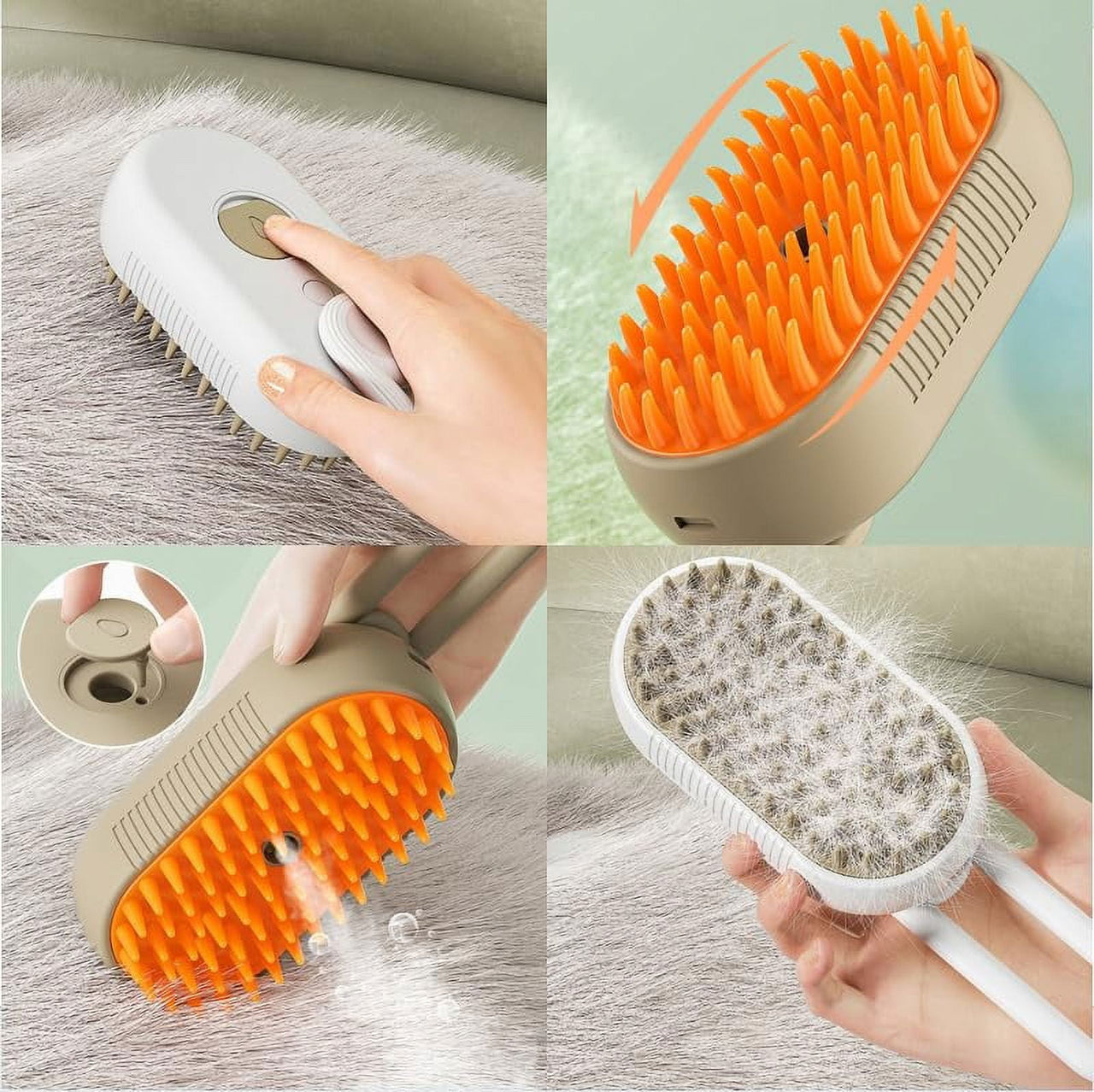 Cat Steam Brush, 3 in 1 Self Cleaning Cat Steamy Pet Brush Steamer Brush for Massage for Removing Tangled and Loosse Hair (2PCS Light Green) Light Green/White