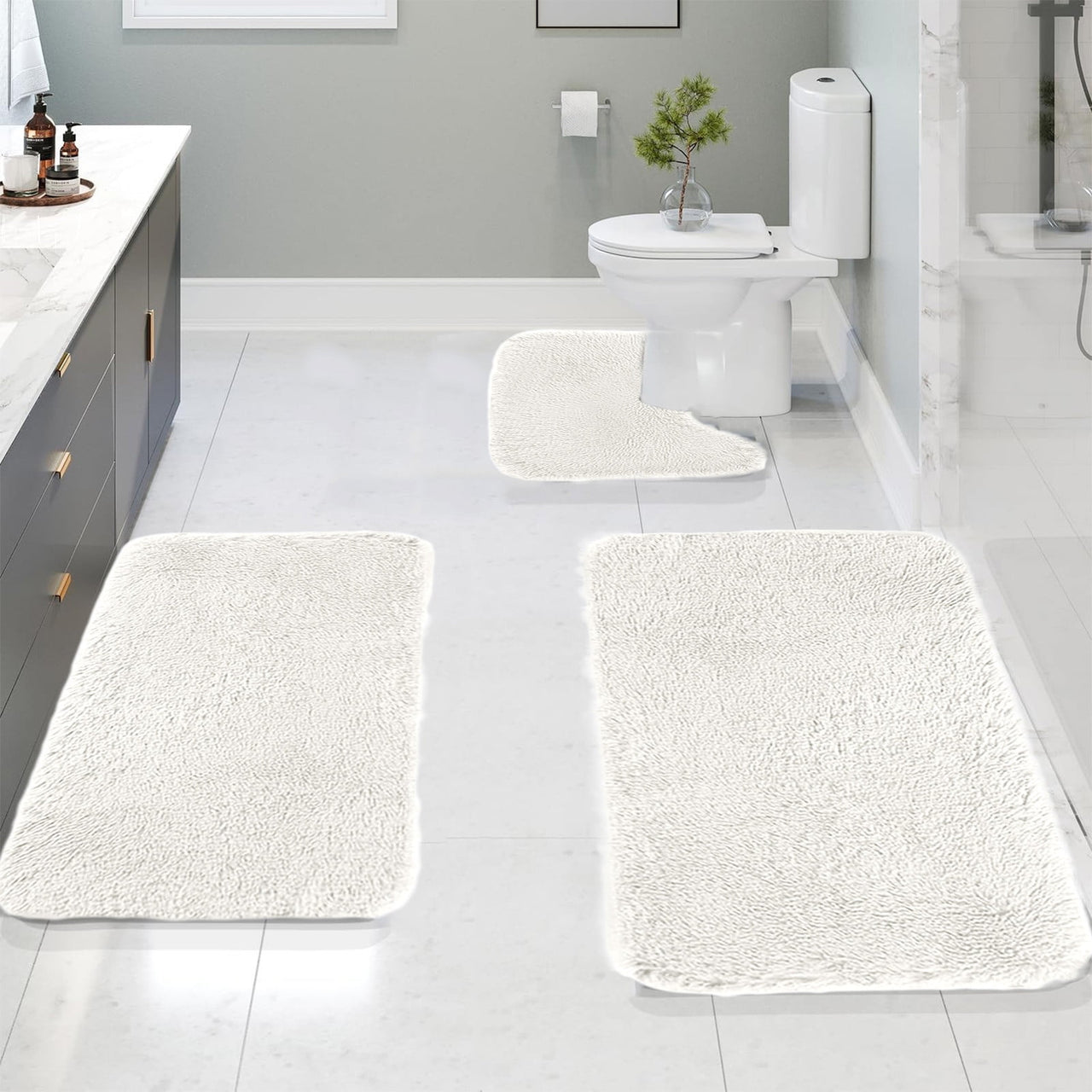 Kdkad Bathroom Rugs Sets 3 Piece, Bath Rugs for Bathroom Non Slip, Ultra Soft Water Absorbent Microfiber Bath Mat Set, Machine Washable Thick Plush Bath Mats for Bathroom Floor,Tub and Shower 3 pc Khaki