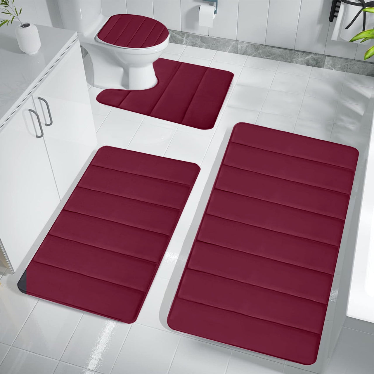 Kdkad Bathroom Rugs Sets 3 Piece, Bath Rugs for Bathroom Non Slip, Ultra Soft Water Absorbent Microfiber Bath Mat Set, Machine Washable Thick Plush Bath Mats for Bathroom Floor,Tub and Shower 4 pc White 1