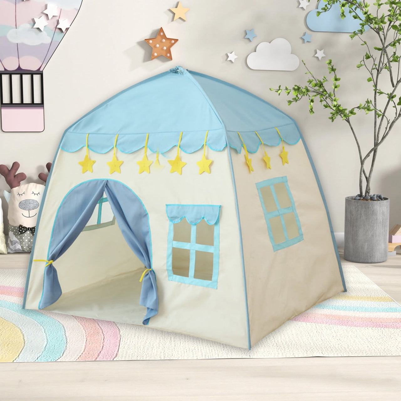 Darzheoy Cute Princess Tent for Girls, Princess Castle Play Tent Playhouse for Children Indoor and Outdoor Fun, 51"x 40" x 51 Blue