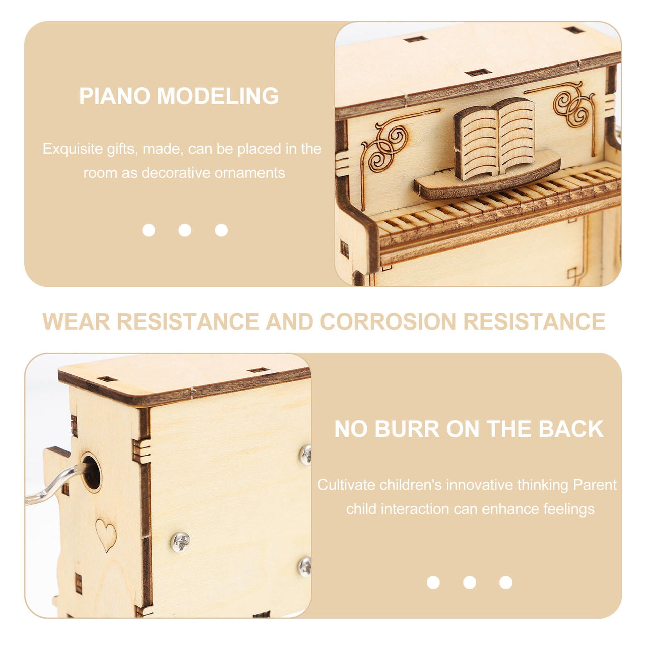 Worgeous 2-Piece Wooden Assembly Puzzle Craft Kit Desktop Musical Piano Model for Adults Teens